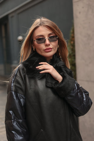 Genuine Lamb Leather Fox Fur Coat