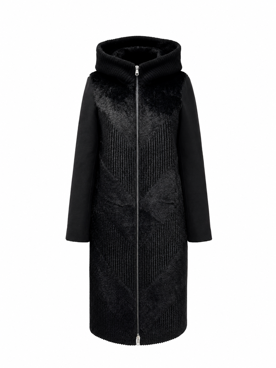 Reversible Faux Fur & Suede Hooded Coat