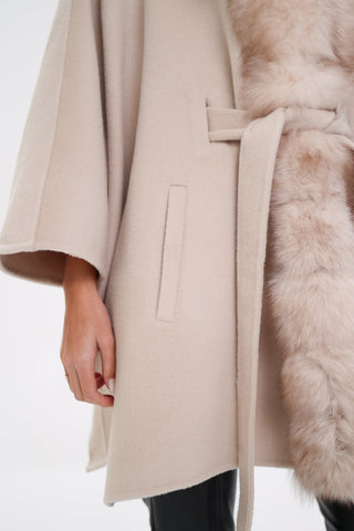 Genuine Polar Fox Double Face Wool Poncho Coat