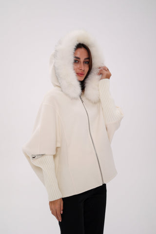 Saga®Furs Hooded Polar Fox Wool Alpaca Coat