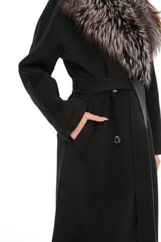 Genuine Silver Fox Cashmere Blend Coat