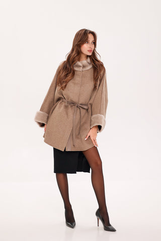 Genuine Scandinavian Mink Fur Double Face Wool Poncho