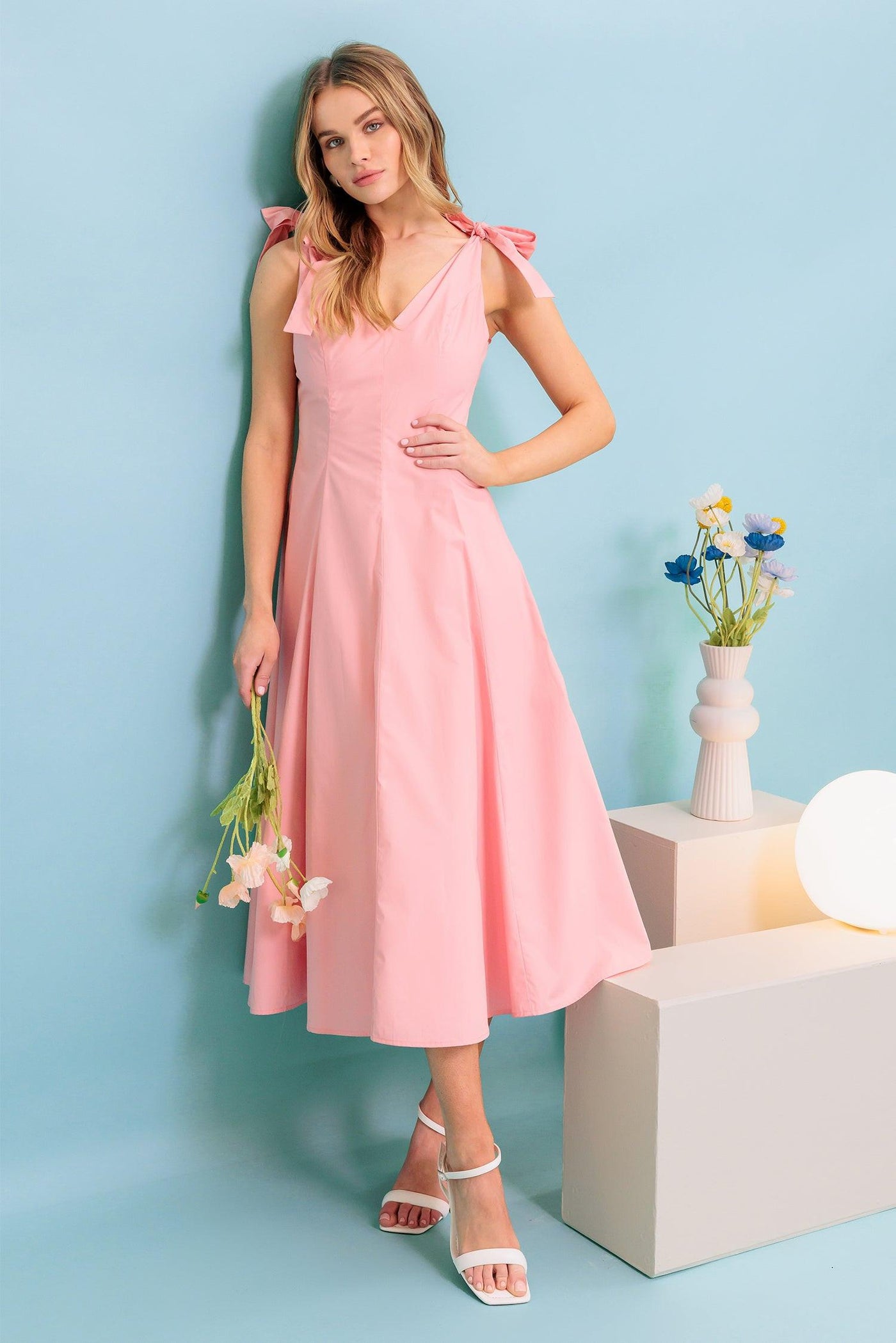 ON THE RIGHT TRACK PEACH WOVEN MIDI DRESS - Glamourous Grace
