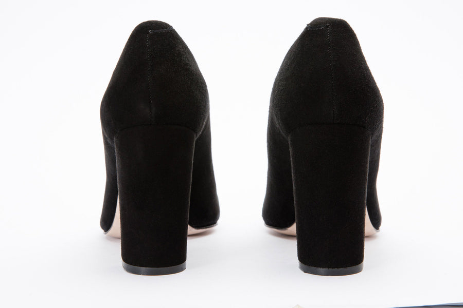 The Afega Black Suede Leather Block Heel Pump Women Shoe - Glamourous Grace