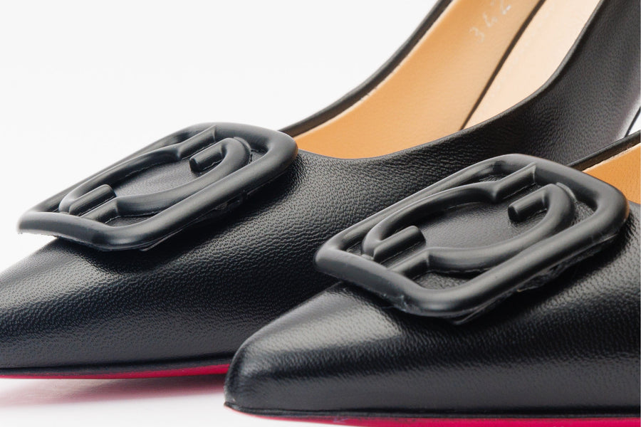 The Maneadero Black Leather Pump Fuchsia Sole Women Shoe - Glamourous Grace