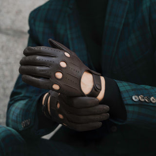 Mario (dark brown) - Italian lambskin leather driving gloves - Glamourous Grace