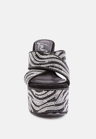 Sinful High Platform Patterned Diamante Slides