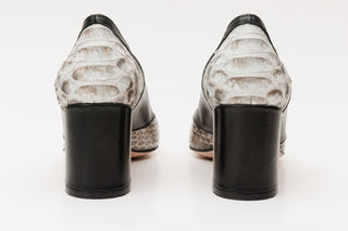 The Toskana Black & Natural Pythn Leather Block Heel Pump Women Shoe - Glamourous Grace