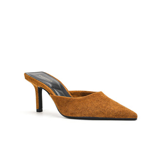 Luna - Tan Velvet Mules