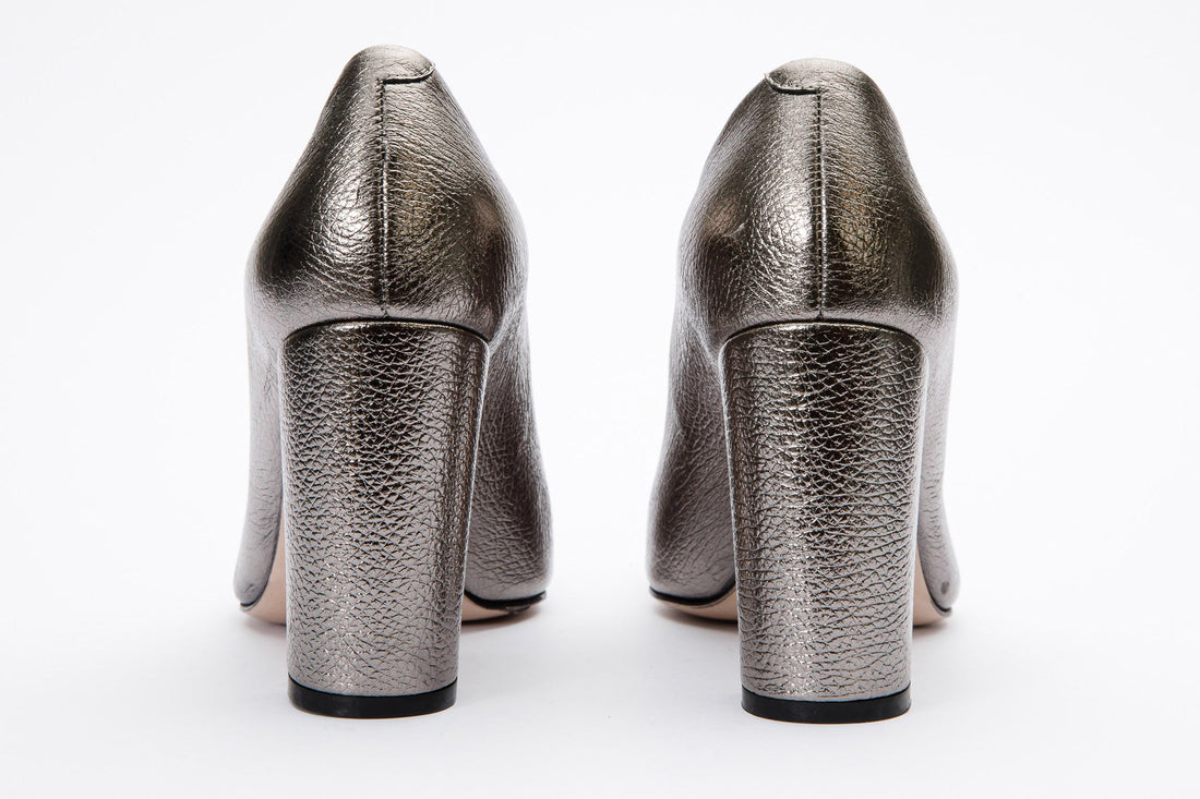 The Afega Silver Leather Block Heel Pump Women Shoe - Glamourous Grace LLC