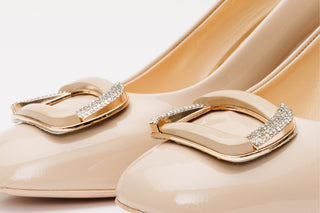 The Ferrara Cream Patent Leather Block Heel Pump Women Shoe - Glamourous Grace