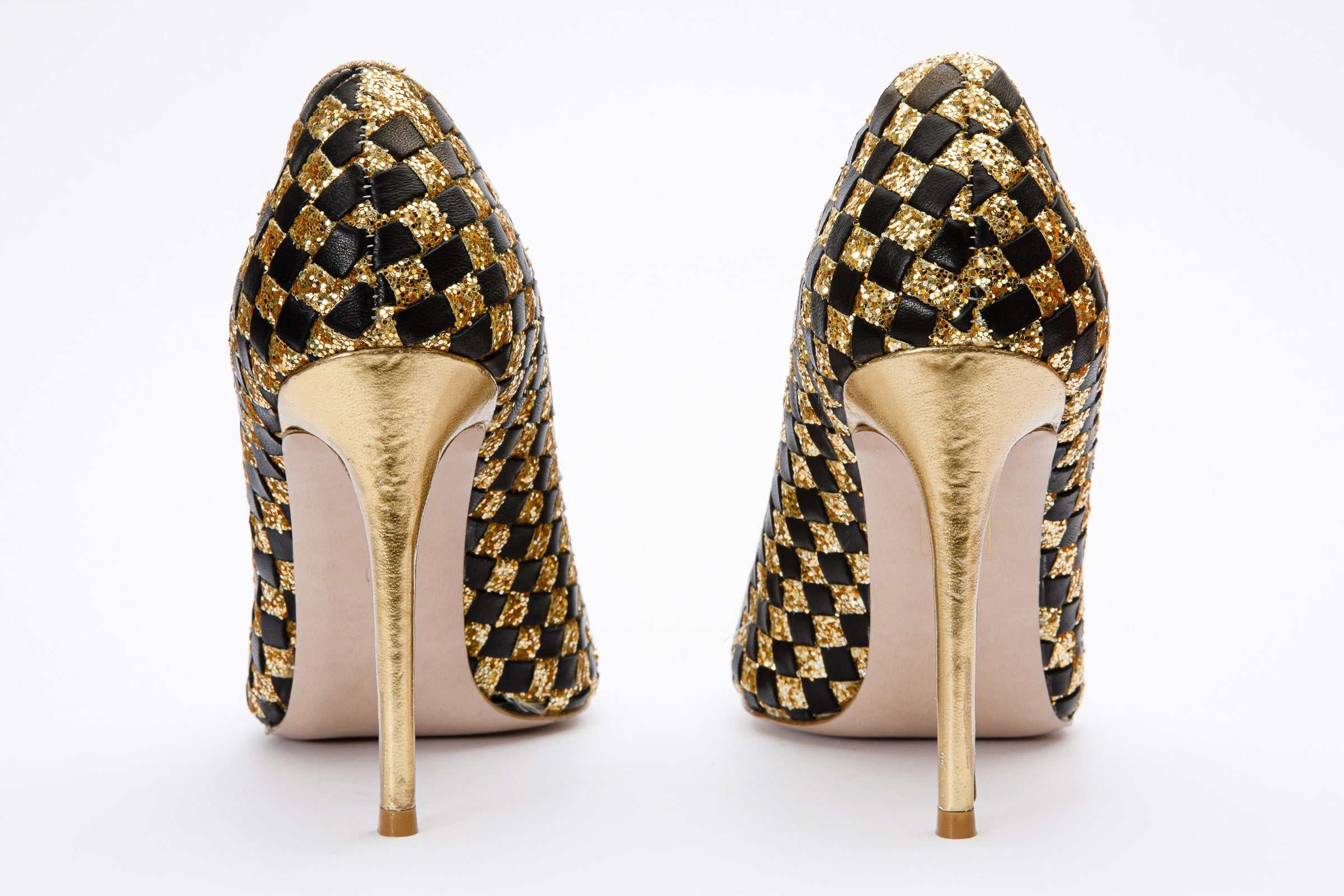 The Saks Tory Gold & Black Handwoven Leather Pump Women Shoe - Glamourous Grace