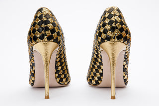 The Saks Tory Gold & Black Handwoven Leather Pump Women Shoe - Glamourous Grace
