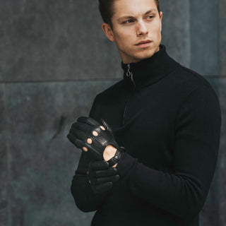 Mario (black) - Italian lambskin leather driving gloves - Glamourous Grace