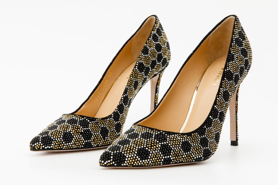 The Bolu Black & Gold Glitter Leather Pump Women Shoe - Glamourous Grace