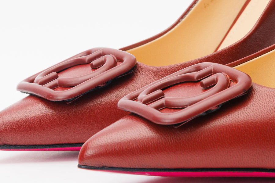 The Maneadero Dark Red Leather Pump Fuchsia Sole Women Shoe - Glamourous Grace