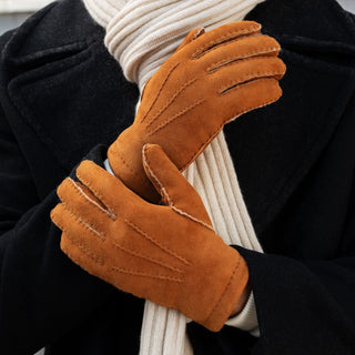 Tommaso - Italian suede leather gloves with luxurious natural sheep fur lining - Glamourous Grace