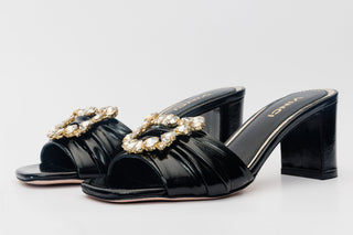 The Micro Black Leather Women Sandal - Glamourous Grace