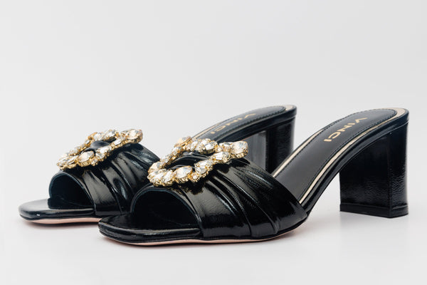 The Micro Black Leather Women Sandal - Glamourous Grace