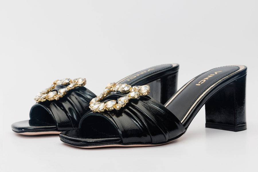 The Micro Black Leather Women Sandal - Glamourous Grace