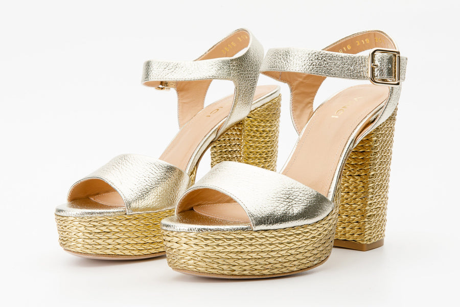 The Tampico Platform Heel Gold Leather Women Sandal - Glamourous Grace