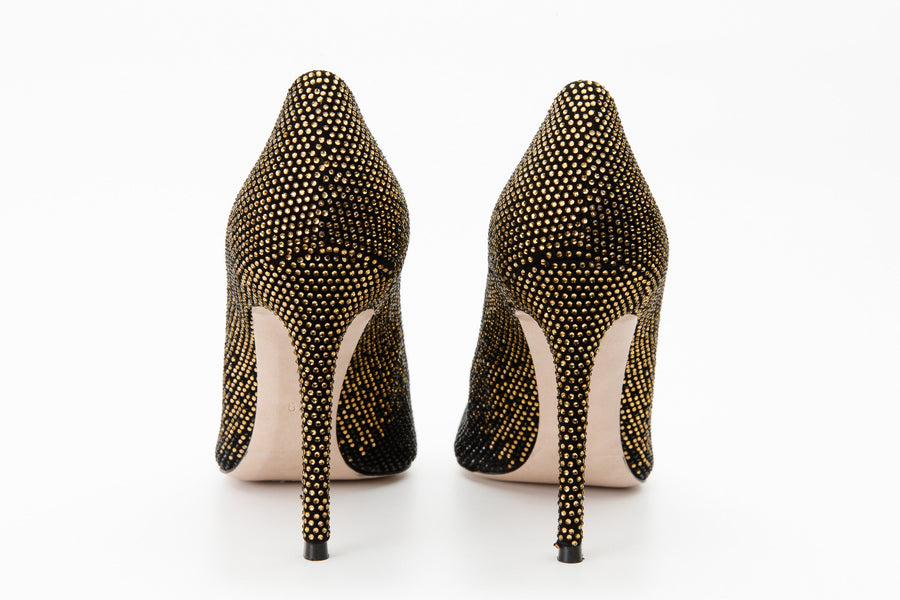 The Bago Black & Gold Glitter Leather Pump Women Shoe - Glamourous Grace