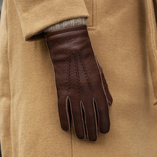 Vittoria (brown) - Italian gloves made of American deerskin leather with cashmere lining - Glamourous Grace