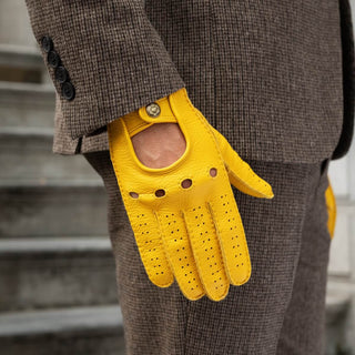 Leonardo (yellow) - Italian driving gloves made of American deerskin leather - Glamourous Grace