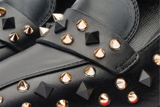 The Infanta Black Spike Leather Block Heel Pump Women Shoe - Glamourous Grace LLC