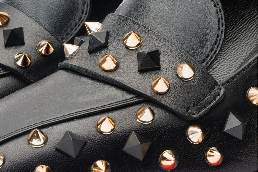 The Infanta Black Spike Leather Block Heel Pump Women Shoe - Glamourous Grace