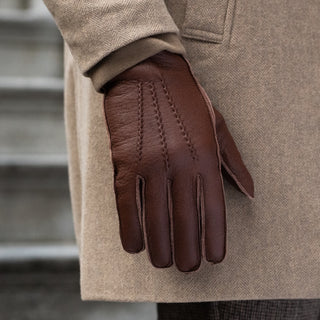 Diego (brown) - Italian gloves made of American deerskin leather with rabbit fur lining - Glamourous Grace