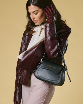 Ottavia (black) - Italian calf leather women's crossbody bag (with shoulder strap) - Glamourous Grace