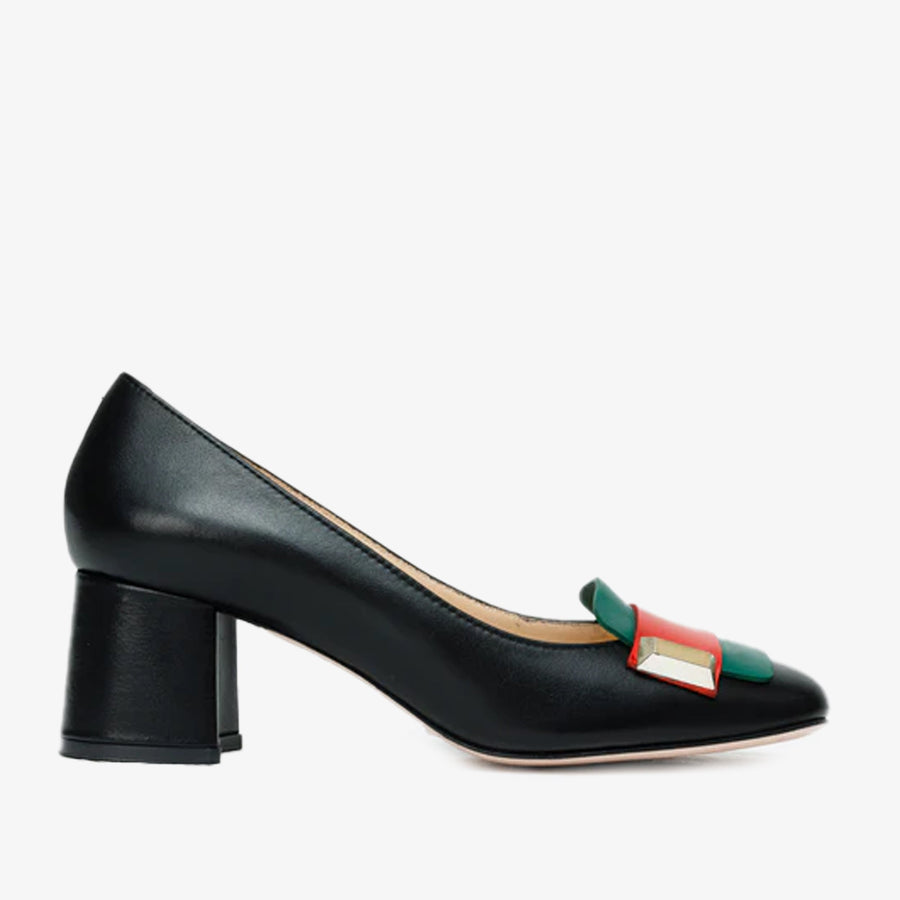 The Olney Black Leather Block Heel Pump Women Shoe - Glamourous Grace