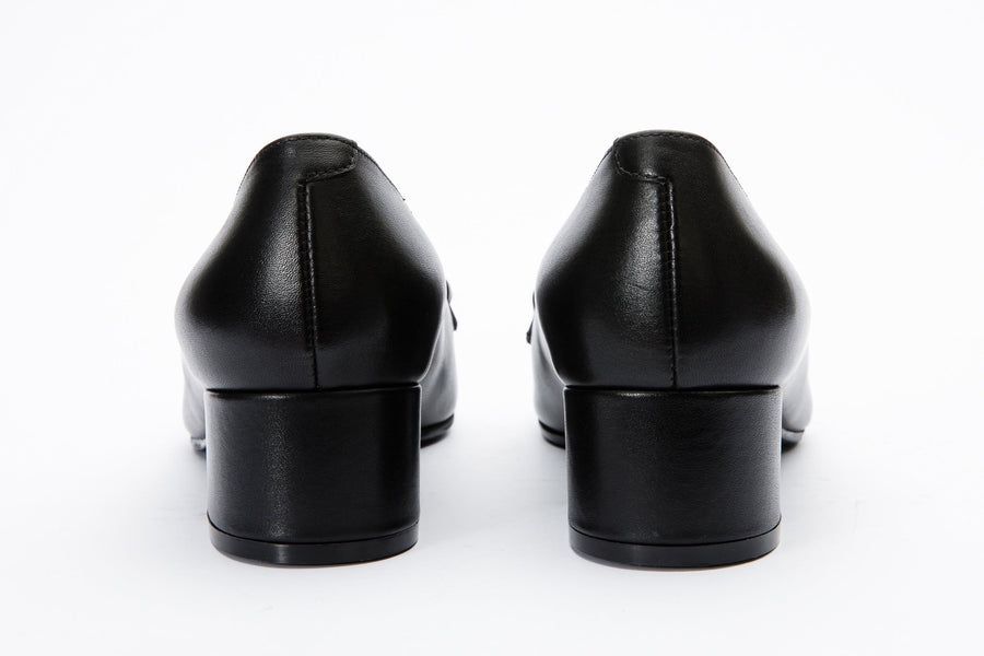 The Delhi Black Leather Block Heel Pump Women Shoe - Glamourous Grace