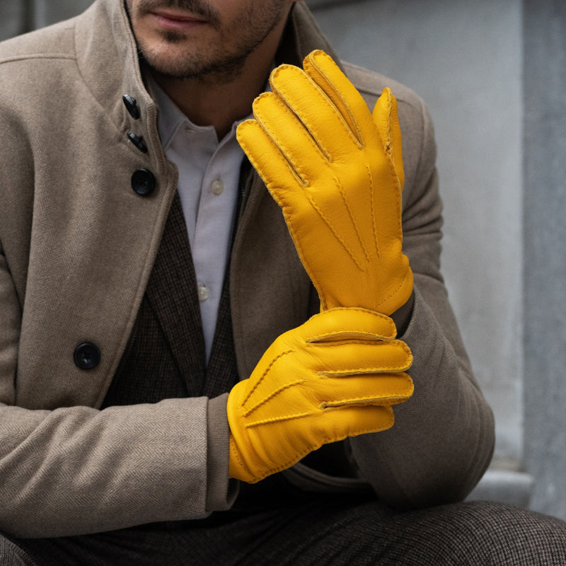Matteo (yellow) - Italian gloves made of American deerskin leather with cashmere lining - Glamourous Grace