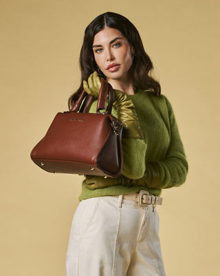 Zita (brown) - Italian calf leather women's handbag (with shoulder strap) - Glamourous Grace