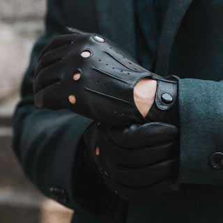 Enzo (black) - Italian lambskin leather driving gloves - Glamourous Grace