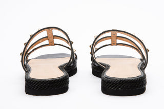 The Seul Black Leather Multi Strap Flat Women Sandal Final Sale! - Glamourous Grace