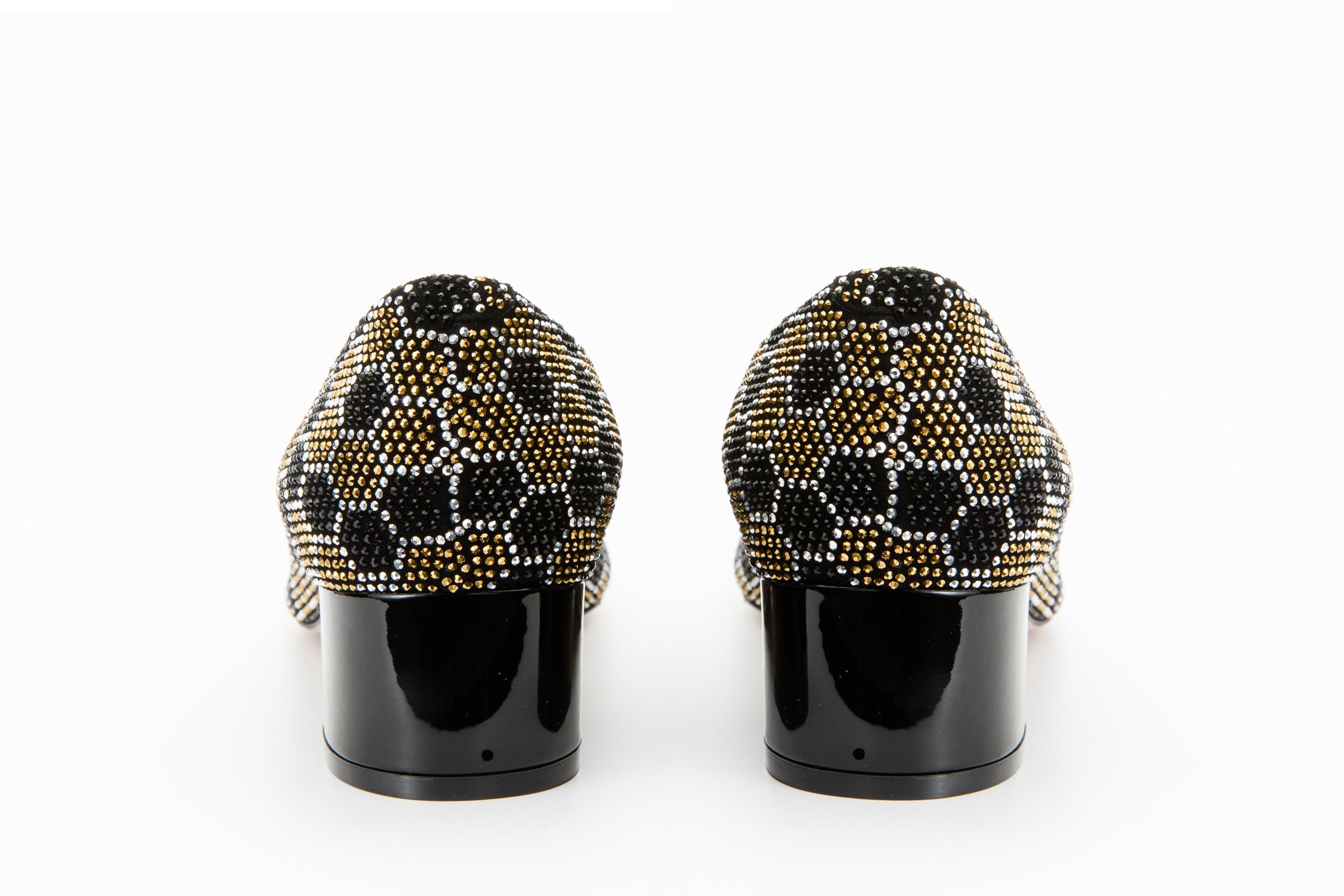 The Doha Gold & Black Glitter Leather Block Pump Women Shoe - Glamourous Grace