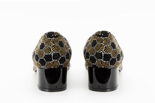 The Doha Gold & Black Glitter Leather Block Pump Women Shoe - Glamourous Grace