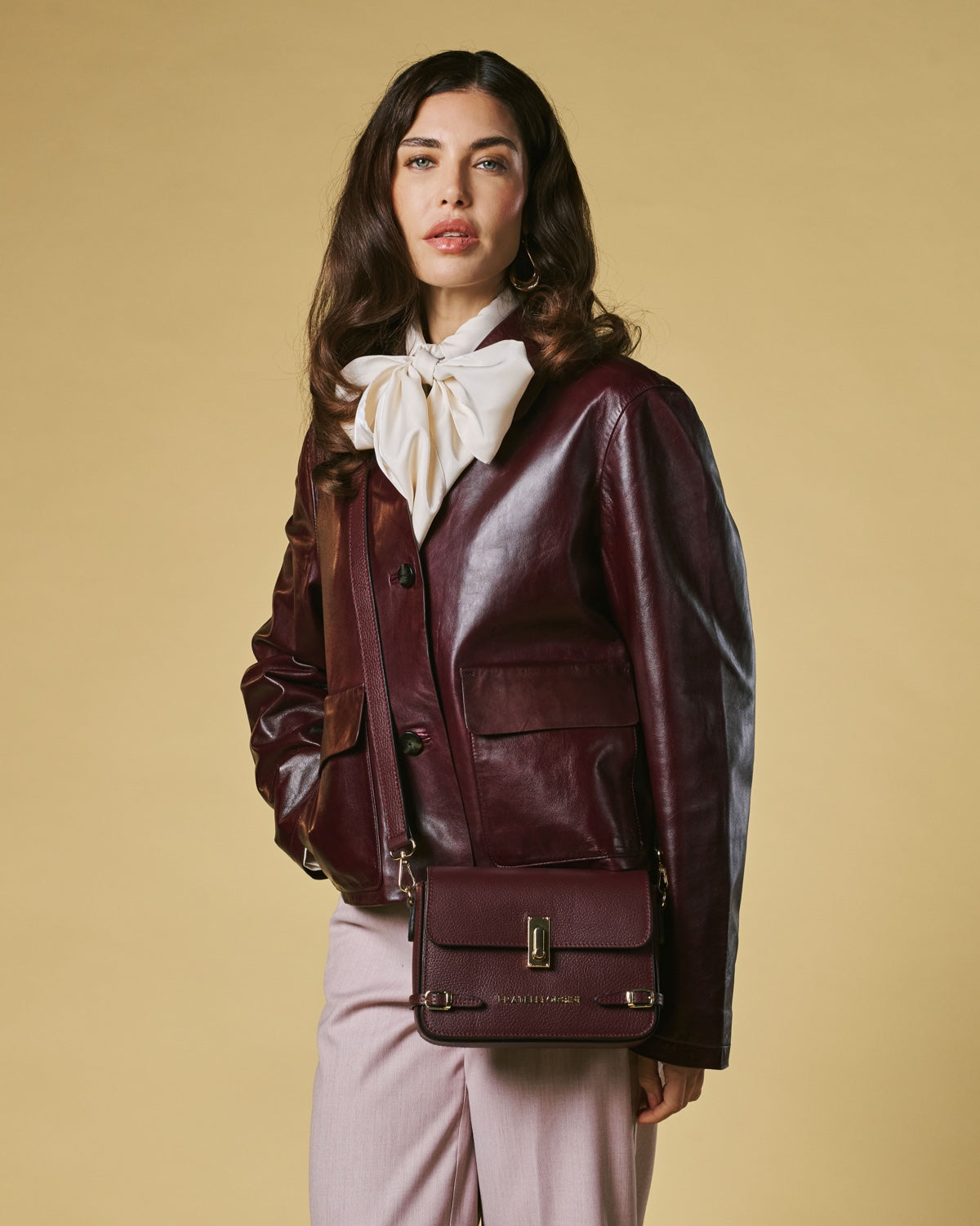 Mirella (eggplant) - Italian calf leather women's crossbody bag (with shoulder strap) - Glamourous Grace