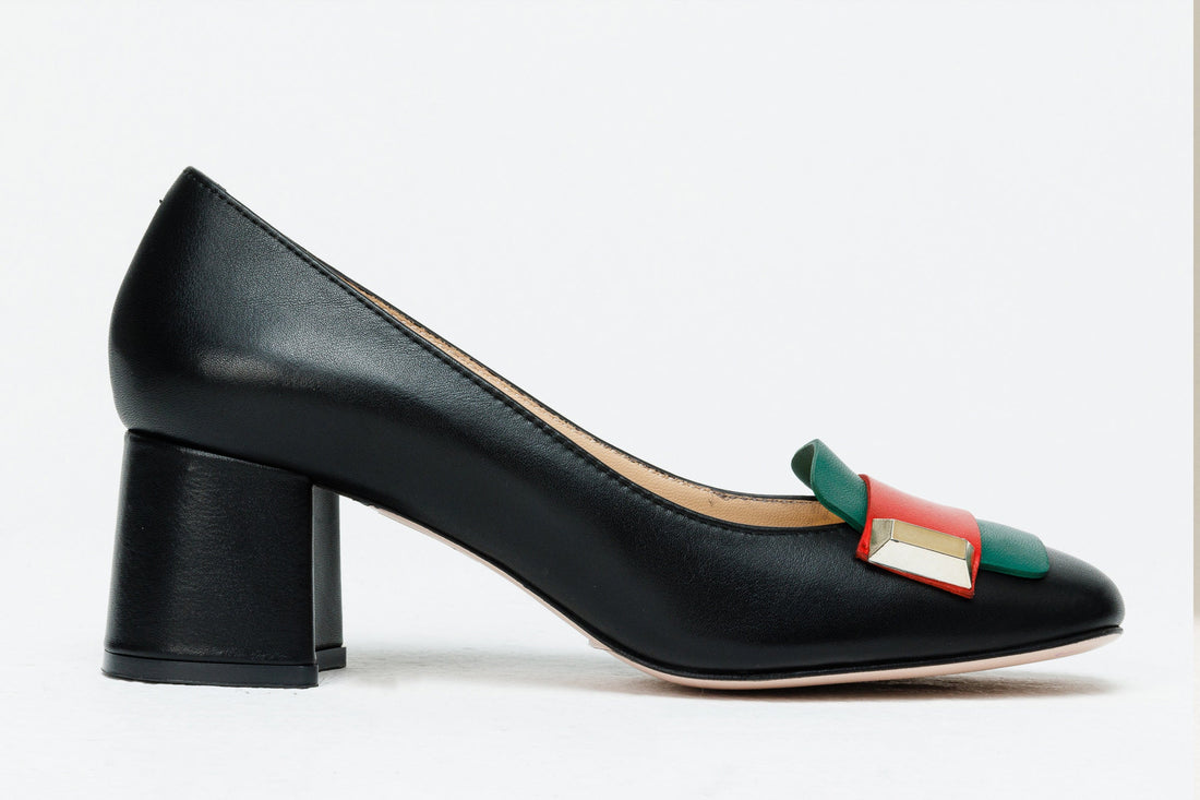 The Olney Black Leather Block Heel Pump Women Shoe - Glamourous Grace