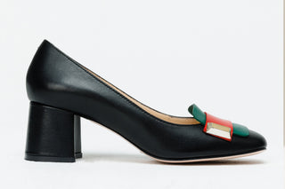 The Olney Black Leather Block Heel Pump Women Shoe - Glamourous Grace
