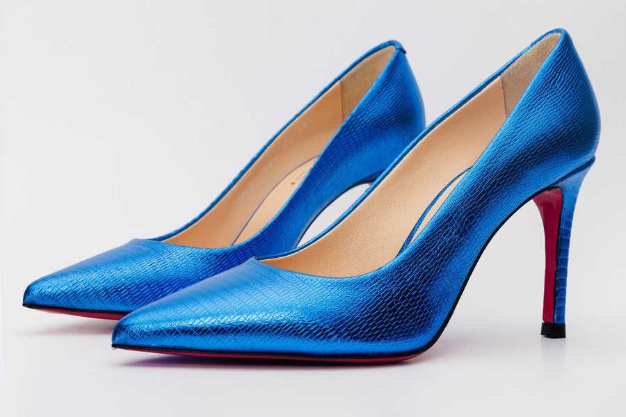 The Maple Sax Blue Leather Pump Fuchsia Sole Women Shoe - Glamourous Grace