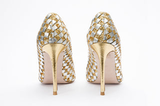 The Saks Tory Gold & Silver Handwoven Leather Pump Women Shoe - Glamourous Grace