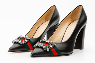 The Afega Black Leather Block Heel Pump Women Shoe - Glamourous Grace