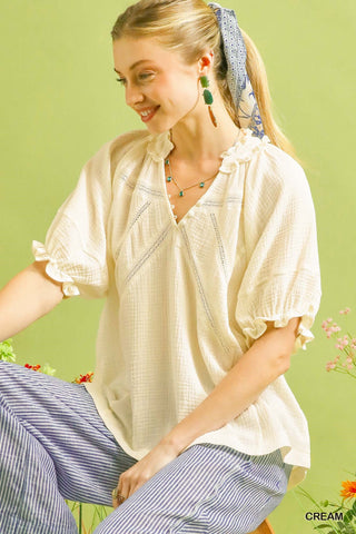 Umgee Cotton Gauze Ruffle Top - Glamourous Grace