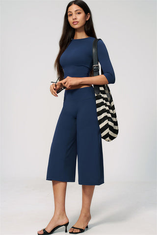 The Natalia Half-Sleeve Top Wide-Leg Crop 2-Piece Set