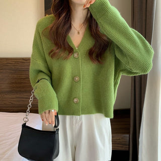 Autumn And Winter New Women's Korean-style V-neck Long-sleeved Sweater Cardigan Women's Fashionable All-matching Solid Color Top Coat