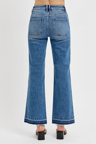 RISEN Raw Hem Ankle Bootcut Blue Denim Jeans